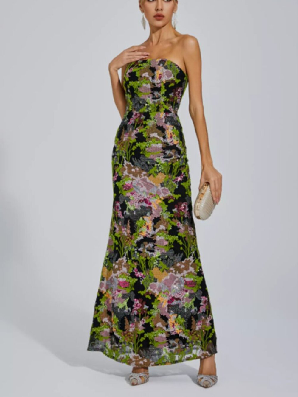 Catchall Green Strapless Sequin Dress